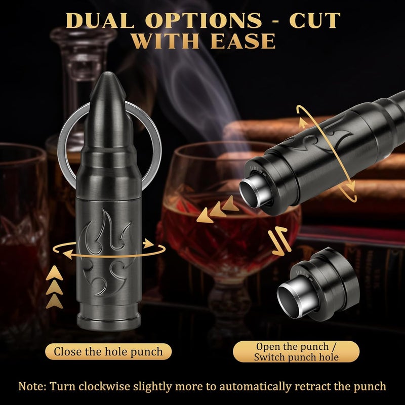 LIHTUN Portable Cigar Punch Cutter - Twist-Out Cigar Punch with 2 Sizes, Clockwise Switch Between Large and Small Punch Holes, Precision Cutting for Various Cigars (Gunmetal) - Image 3